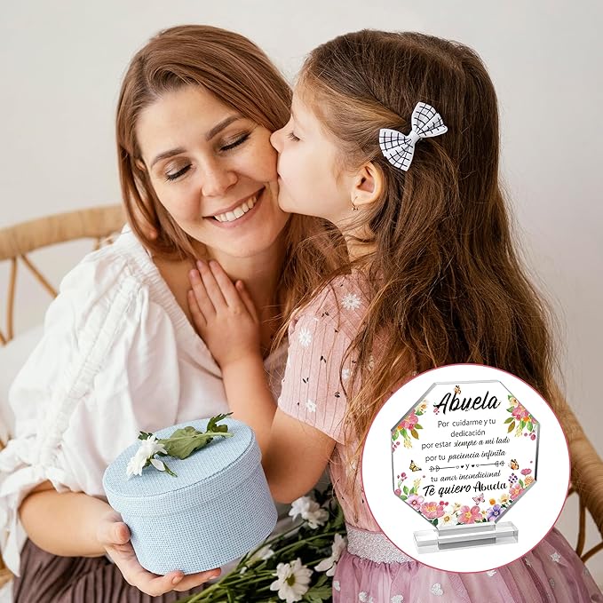 Yopyame Spanish Grandma Birthday Gifts - Regalos para Abuela Acrylic Plaque Decor Keepsake Paperweights Gifts for Grandma in Spanish Christmas Mothers Day Gifts for Grandma from Granddaughter Grandson
