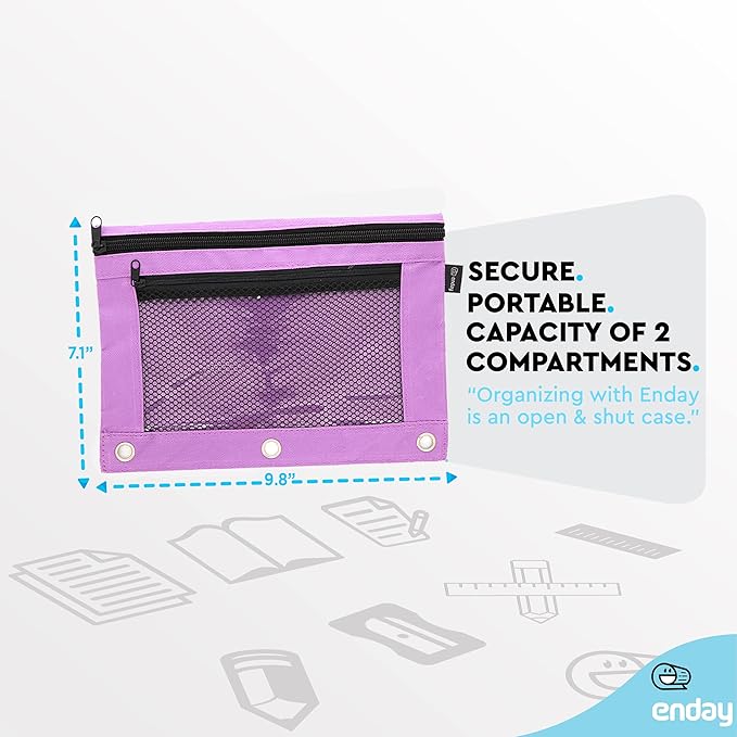 Enday Purple Pencil Pouch For 3 Ring Binder, Zippered Binder Pencil Pouches, 3 Ring Pencil Pouch for Binder, Pencil Case for Binder, Large Pencil Bags for School, Home, and Office