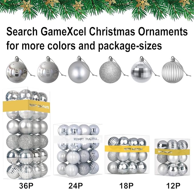 Silver 3.2" Large Christmas Balls - Christmas Tree Decoration Ornaments Shatterproof Hanging Balls for Birthday Halloween Holiday Wedding Decorations Set of 10pcs