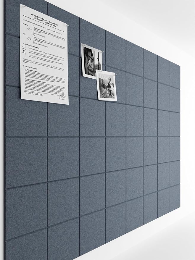 Bumusty Large Cork Board Alternative-47 x35 Felt Bulletin Board Tiles, with 30 Pushpins, 70 Adhesive Tabs, 12-Pack Slat Wall Paneling, Cork Boards for Office Push Pin Felt Board-Deep Charcoal Blue