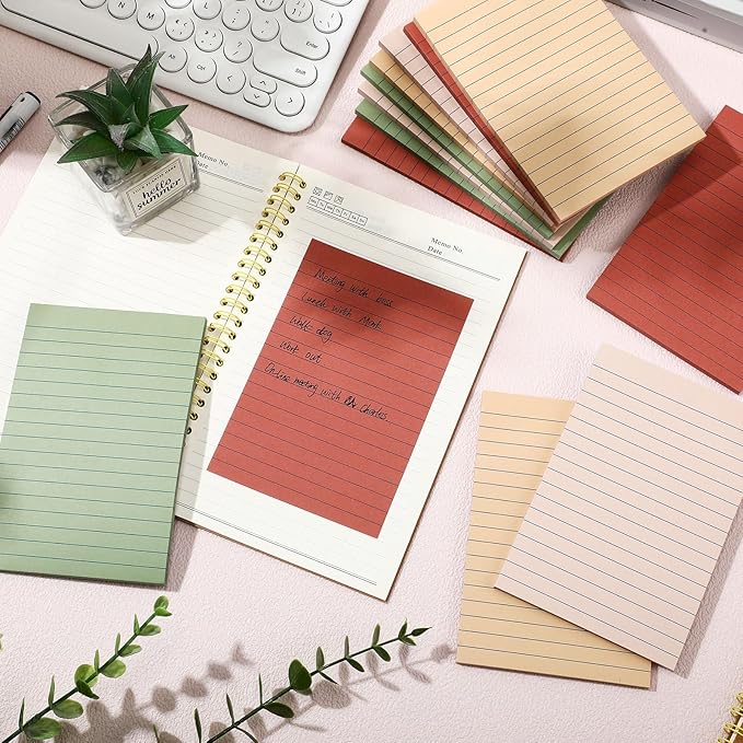 12 Pads Retro Color Boho Sticky Notes 4x6 with Line, Lined Self Stick Notes Pads Boho Office Supplies, Vintage Aesthetic School Accessories 50 Sheets/pad