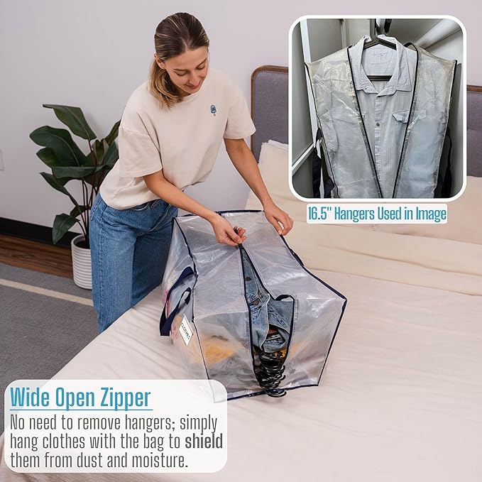 VENO 10 Pack Moving Bags w/Backpack Straps, Heavy Duty, Moving Boxes Alternative, Packing Supplies, Large Storage Totes for Dorm Room Essentials with Zipper for Clothes (Clear, 10 Pack)