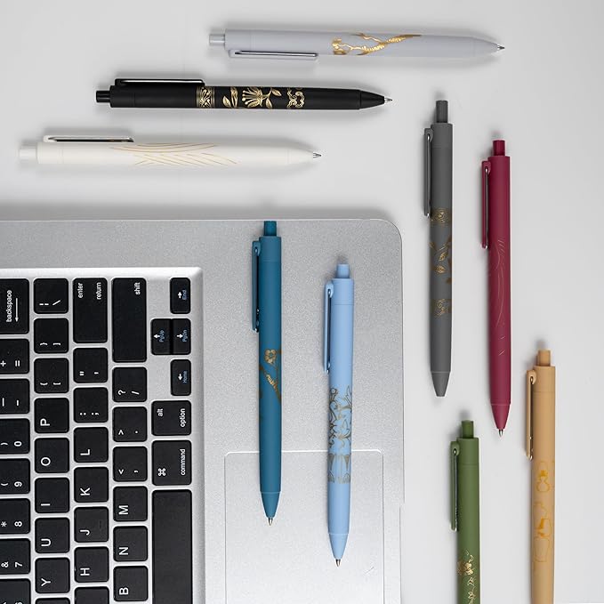 MiSiBao 0.7mm Black Ink Gel Pens Refillable & Retractable Gel Ink Rolling Ball Pens Gilding Process Pattern Smooth Writing Gel Pen (9-pack)