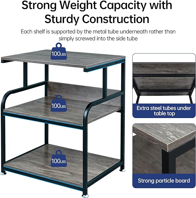 Large Printer Stand Table 23.6 x18.9 x 30 Inches with Height Adjustable Storage Shelf, 3 Tier Rolling Printer Cart with Wheels for Home Office, Gray