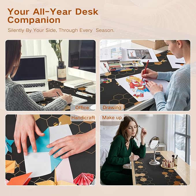 iCasso Heated Desk Pad, XXL Heated Mouse Pad Hand Warmer, 35.4" x 15.7" Warm Desk Protector Mat with 4 Heating Levels for Computer Keyboard, Large Mousepad for Home Office Work (Honeycomb)