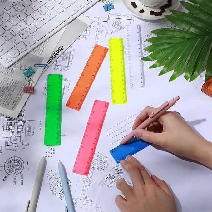 Zonon 6 Pcs 6 Inch Ruler Bulk Colorful Plastic Flexible Straight Metric Rulers with Centimeters and Inches Drafting Measuring Tool for Classroom School Students Education