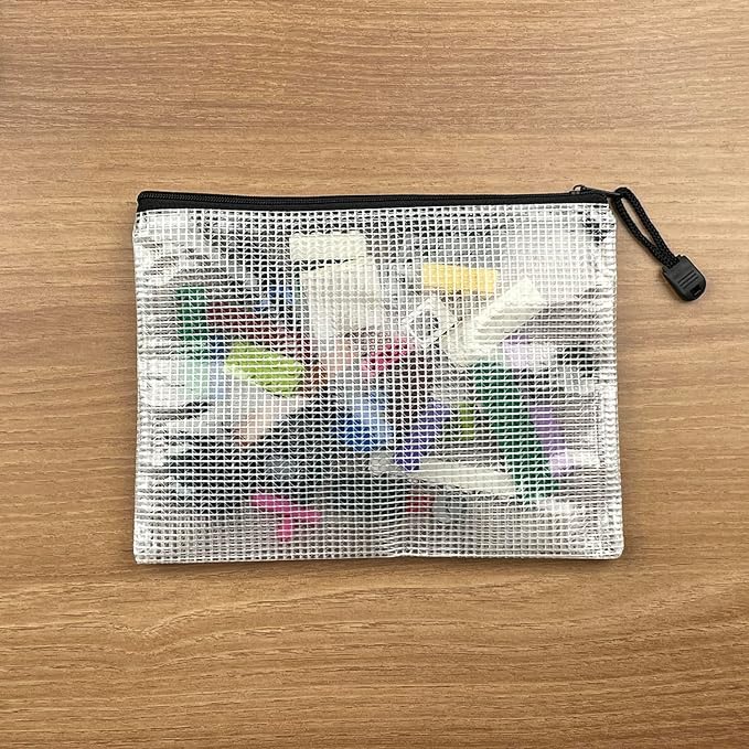 Oaimyy-A5(9"x 7",12 Pcs),Plastic Mesh Zipper Pouch Document Folders Bag & Zip File Folders for School Office Supplies, Travel,Puzzles Games Organizing Storage-Black