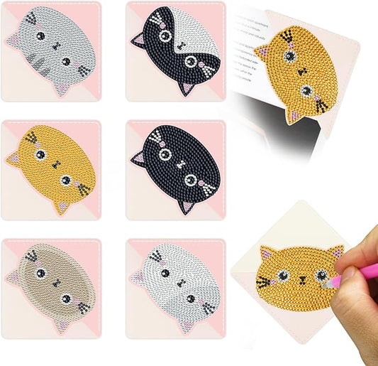 6 PCS Diamond Art Bookmarks, Cute Cat Diamond Painting Bookmarks for Book loverss DIY Bookmark Corner for Adults Beginner Craft Gift