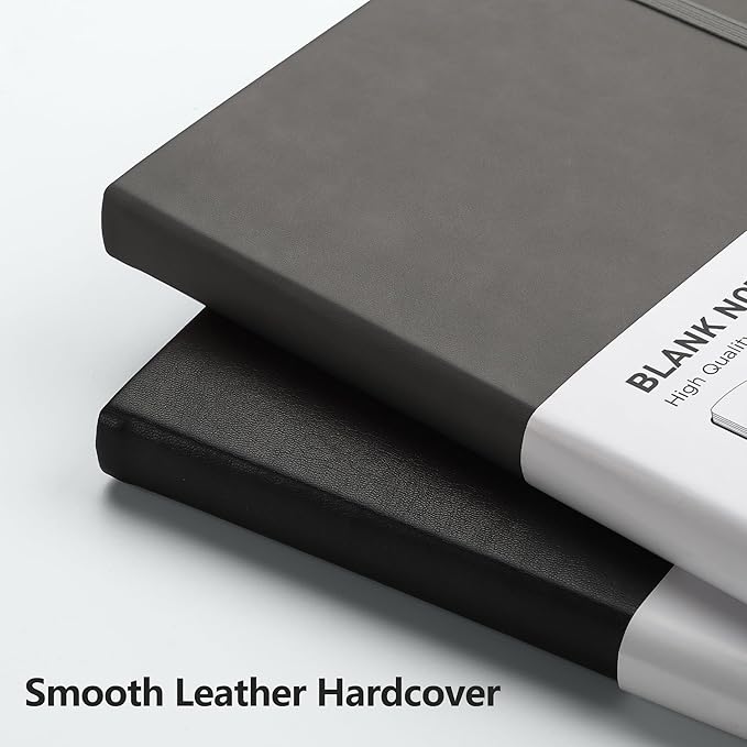 RETTACY Blank Journal Notebook, 192 Pages, A5 Medium Size (5.7'' x 8.3''), Leather Hardcover, 100 GSM Thick Paper, for Sketching, Drawing, Painting (Gray)