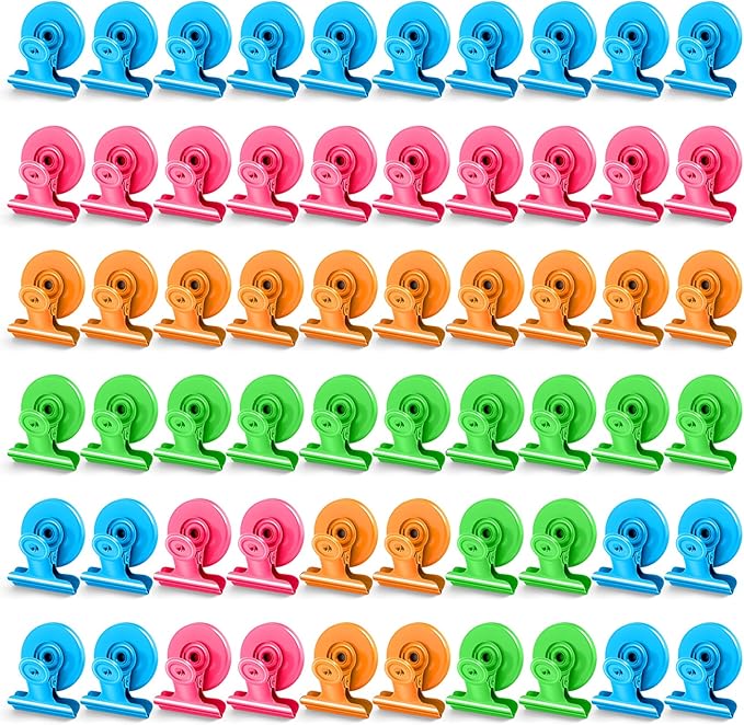 60 Pack Refrigerator Magnets with Clips, Fridge Magnets Whiteboard Magnet Clips, Teacher Classroom Must Haves,Manget Heavy Duty, Best for Photo Displays,Whiteboard,Refrigerator,Locker,Plant