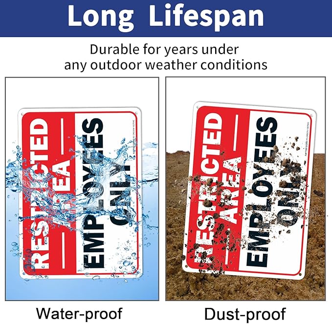 (2 pack) Faittoo Restricted Area Employees Only Sign, 10 x 7 Inches .40 Rust Free Aluminum, UV Protected, Weather Resistant, Waterproof, Durable Ink，Easy to Mount