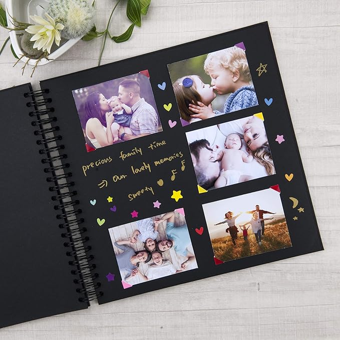 12 x 12 Inch Large DIY Scrapbook Photo Album with Window Design Cover 80 Pages Craft Paper Memory Book for Weeding Anniversary Travel and Baby (Black)