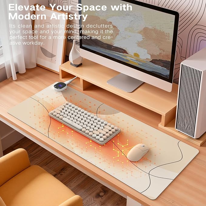 iCasso XXL Heated Desk Pad, Heated Mouse Pad Hand Warmer, Warm Desk Mat with 4 Heating Levels for Computer Keyboard, 35.4" x 15.7" Large Mousepad for Home Office Work (Brown Art)