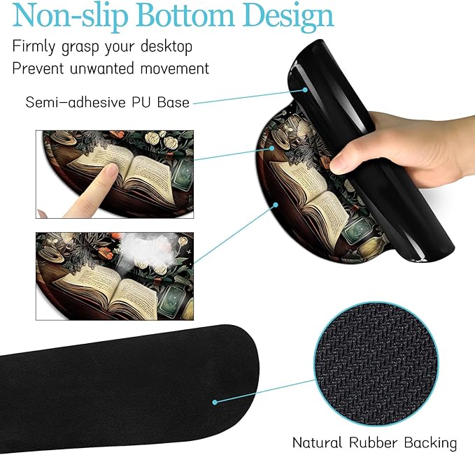 Goth Skull Mouse Pad Set Large Desk Mat for Desktop, Ergonomic Mouse Pad with Wrist Rest for Gaming, Keyboard Mat Wrist Support Cup Coaster Set, Gothic Office Desk Accessories Decor Supplies