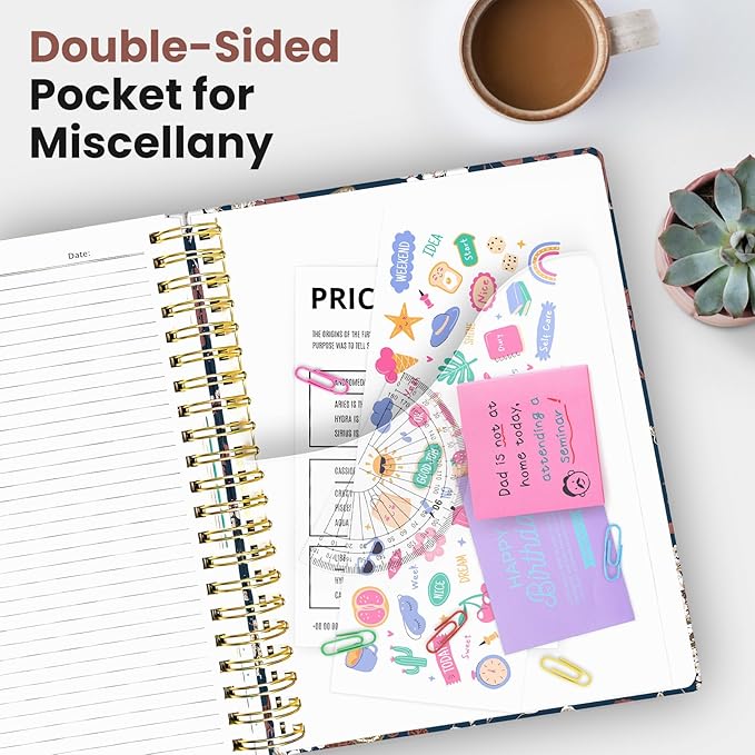 Hardcover Spiral Journal Notebooks for Work With Removable Dividers & Tabs, 8.5"x11" 5 Subject Notebook for Note Taking & Organizer, A4 College Ruled Lined Journal for Women & Writing, Golden Flutter, 280 Pages