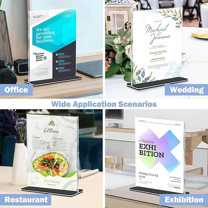 Acrylic Sign Holder 8.5 x 11, 24 Pack Clear Double-Sided Acrylic Display Stand for Vertical Tabletop Use, Perfect for Menus, Flyers, and Paper in Restaurants, Hotels, Office