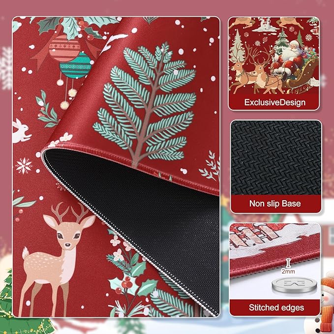 iCasso Christmas Desk Mat,Aesthetic Large Mouse Pad with Stitched Edges, Anti-Slip Big Mousepad for Desktop Decoration for Women Home (Red)