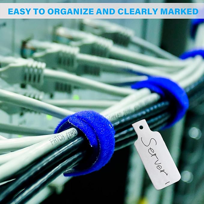 70 PCS Reusable Cable Ties with Hook and Loop, Multi-purpose Adjustable Cable Management Wire Ties & 10 PCS Cable Labels, Cord Organizer for Home, Office and Data Centers (4/6/8 Inch, Black)