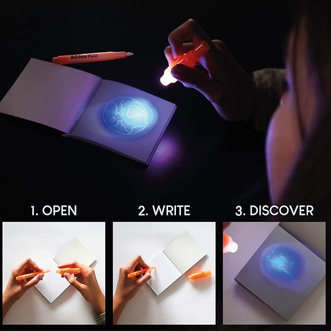 BONNYCO Invisible Ink Pen and Notebook, Pack of 32 Party Favors for Kids Birthday | Spy Pen Party Supplies, Pinata Stuffers, Prizes for Kids | Magic Pen Birthday Party Favors, Prizes for Students