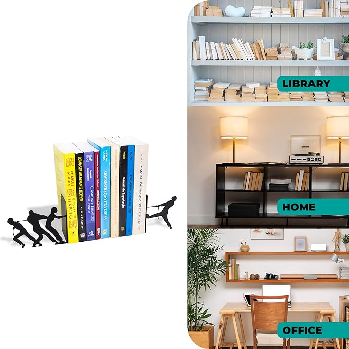 Tug of War Theme Book Holder Organizer – Steel, Black, Creative and Fun Design – Keeps Upright, Adds Personality to Home Decor, Great Gift Idea – Fun Collection – Geguton