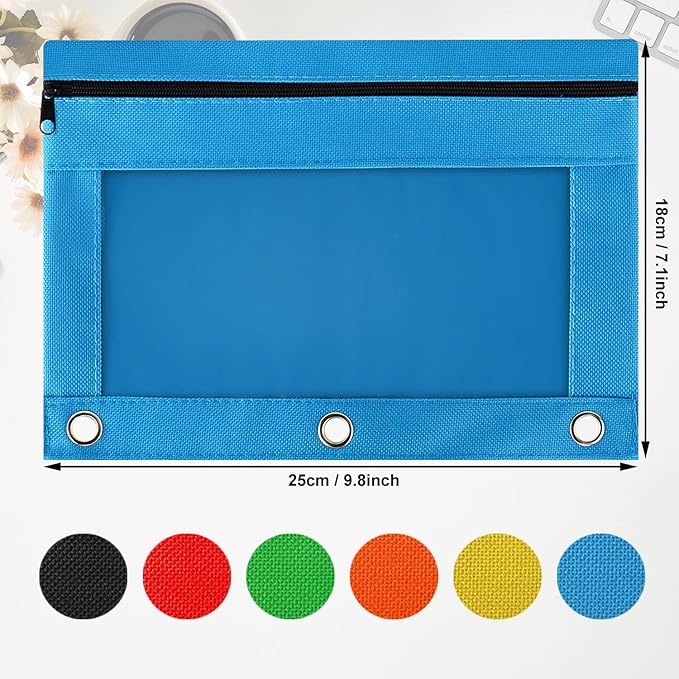 Gloween Pencil Pouch for 3 Ring Binder, 72 Pack Zipper Pencil Pouches/Case in Assorted Color, Durable Binder Pencil Pouch/Bag for Office School Supplies (6 Colors)