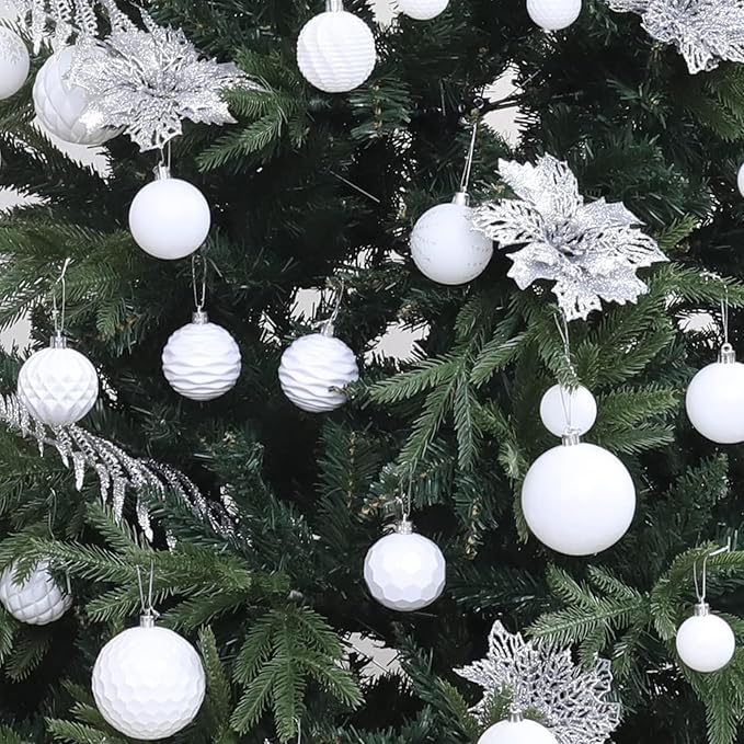 Christmas Balls Ornaments -36pcs Shatterproof Christmas Tree Decorations with Hanging Loop for Xmas Tree Wedding Holiday Party Home Decor,6 Styles in 3 Sizes(White)