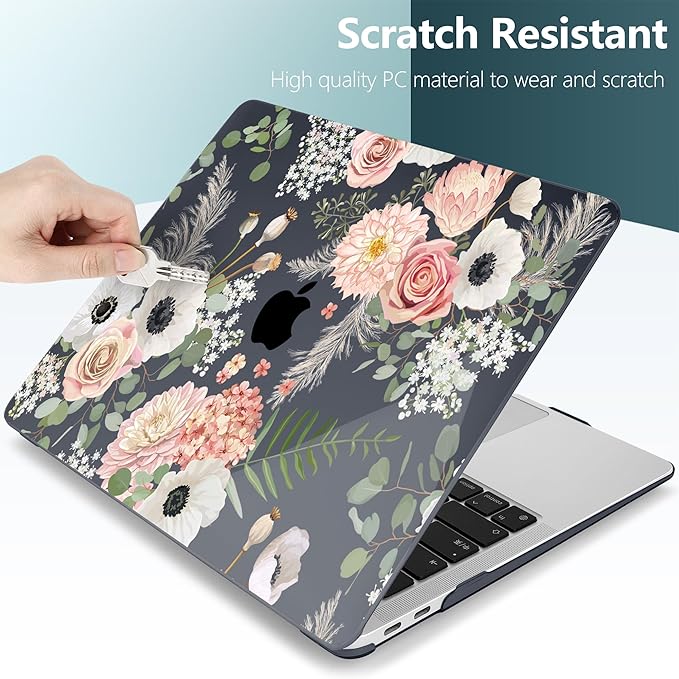 DONGKE Compatible with MacBook Air 13 inch Case 2021 2020 2019 2018 Release A2337 M1 A2179 A1932 with Retina Display Touch ID, Plastic Hard Shell & Keyboard Cover - Dried Flowers
