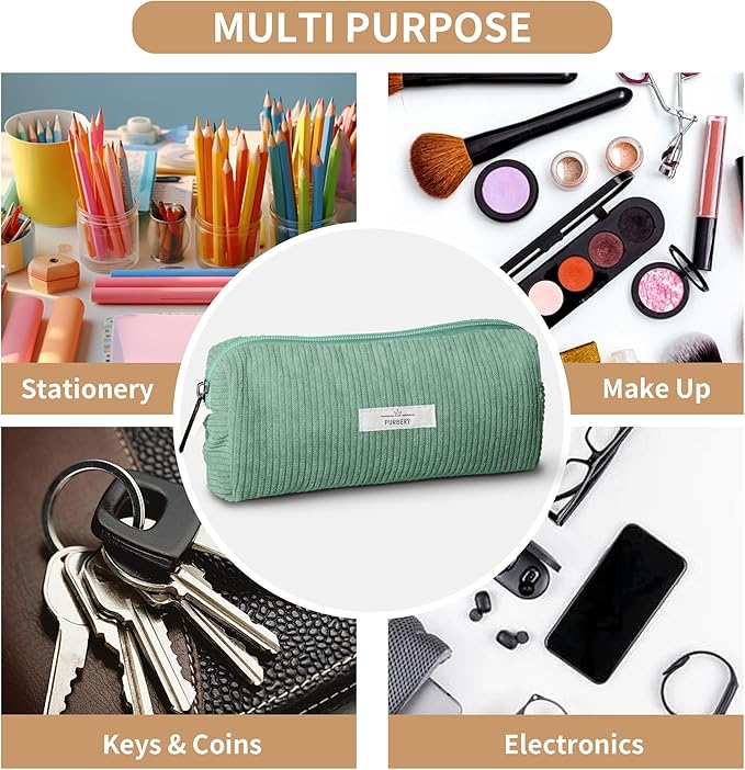 Pencil Bag Pen Case, Soft Corduroy Small Pencil Pouch Organizer with Zipper, Cute Pencil Case Pouch Stationery for Girls and Boys – Green