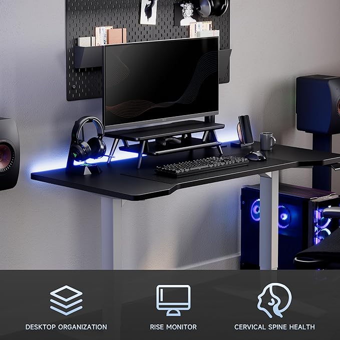 Fenge Monitor Stand, Monitor Stands Riser for Desk, 23.6 Inch Wood Desk Shelf with Storage Organizer and Cable Management for Office Desk Accessories