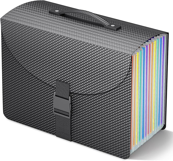 Expanding File Folders,Accordion File Organizer with Handle,13 Pockets Expandable Filing Folders,Tabs Included Filing Box,Adjustable Strap,Bill Documents Organizer,A4/Letter Size,Diamond