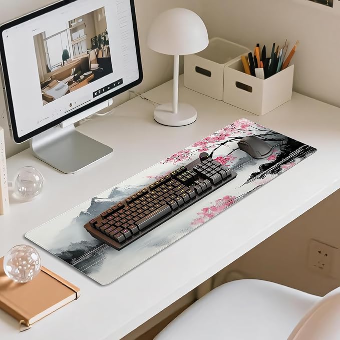 31.5”x11.8”Large Gaming Mouse Pad for Desk, Mouse Mat with Seamed Edges, Waterproof Desk Pad, Non-Slip Rubber Base, Keyboard Pad Computer Mat, Big XL Mousepad-japannese Landscape Painting