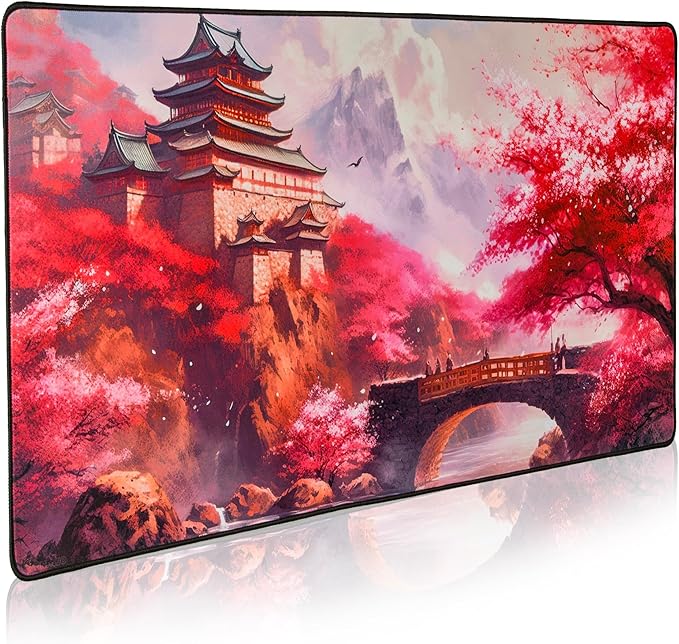 GUNMJO Cherry Blossom Extended Gaming Mouse Pad, Ultra-Smooth Surface for Pixel-Precise Mouse Control, Durable Anti-Fray Stitching, Non-Slip Rubber Base, for Gamer, Office & Home, Light & Portable