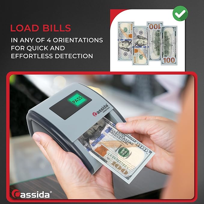 Cassida InstaCheck Small Footprint, Easy to Read Automatic Counterfeit Detector with Infrared, Magnetic and Ultraviolet Sensors, Compact and Lightweight Grey 11-3/4" x 9-1/2"