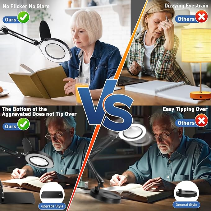 15X Desk Magnifying Glass with Light and Stand,Real Glass EyeCare LED Lighted Magnifier,5 Color Modes Stepless Dimmable,Hands Free 2-in-1 Desk Lamp for Craft Reading Painting Hobby Close Work