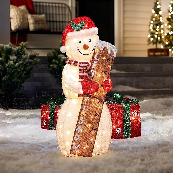 LuxenHome 3.5FT Lighted Snowman Outdoor Christmas Decorations, Light Up Snowman Holding Let It Snow Sign Christmas Decor, Xmas Decorations Outdoor, Indoor for Porch, Lawn Holiday Display