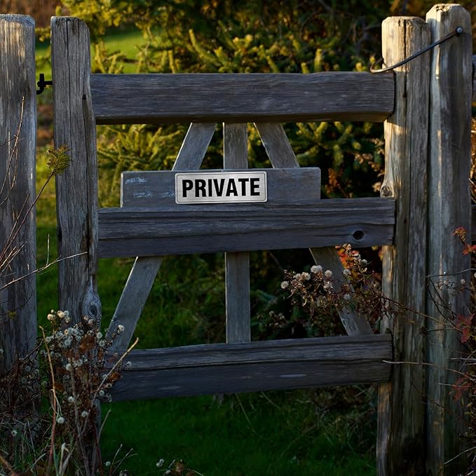 Private Sign Aluminum Silver 9 x 3 Inches Self-Adhesive Waterproof Metal Door Wall Sign for Business Offices 4 Pack