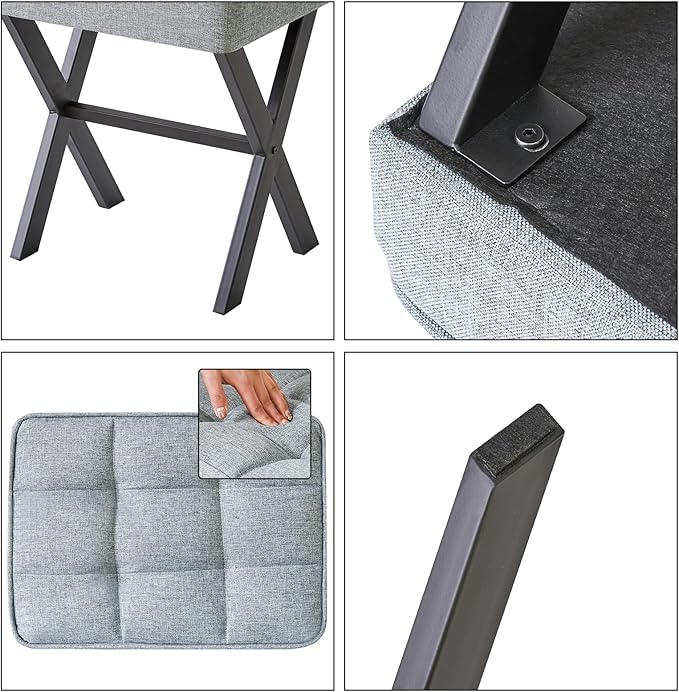 IBUYKE Square Makeup Stool with X-Leg Foot Rest, Linen Footrest, Ottoman Seat, Multi-Use as Small Side Table, for Bedroom, Living Room, Blue Gray LG-70L