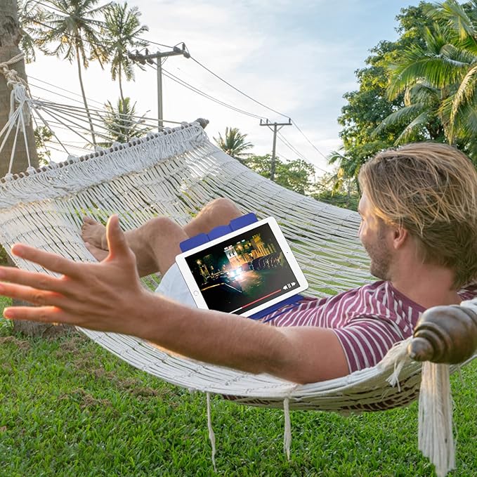 MSDADA Desk Book Stand Metal Reading Rest Book Holder Adjustable Cookbook Documents Holder Portable Sturdy Bookstands for Recipes Textbooks Tablet Music Books with Page Clips(Sapphire Blue)