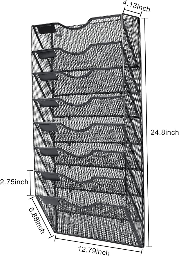 PAG Hanging Wall File Holder Organizer Mail Sorter Literature Rack for Office, 8 Pockets, Black