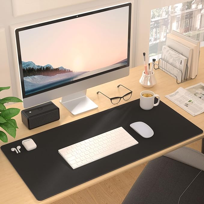 Mouse Pad Desk Protector Mat, Large PU Leather Office Desk Mat, Non-Slip Desk Pad for Keyboard and Mouse, Waterproof Desk Blotter Pad for Writing, Wide & Smooth Laptop Desk Pads, Black (17’’X36’’)