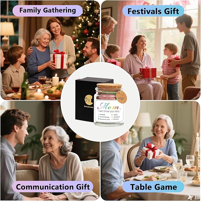 Mom, I Want to Hear Your Story Jar with 90 PCS Cards, Mothers Day Birthday Gifts From Daughter Son, Christmas Mother in Law New Mom Gifts Conversation Cards for Family