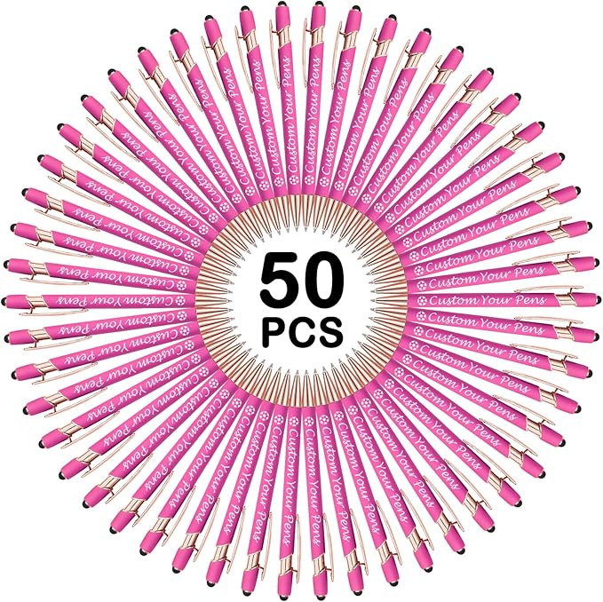 Amlion Personalized Custom Pens with Name Engraved Logo Text,50 Customized Writing Stylus Pen Promotional Item Gift for Men Women Office Business Wedding-Pink