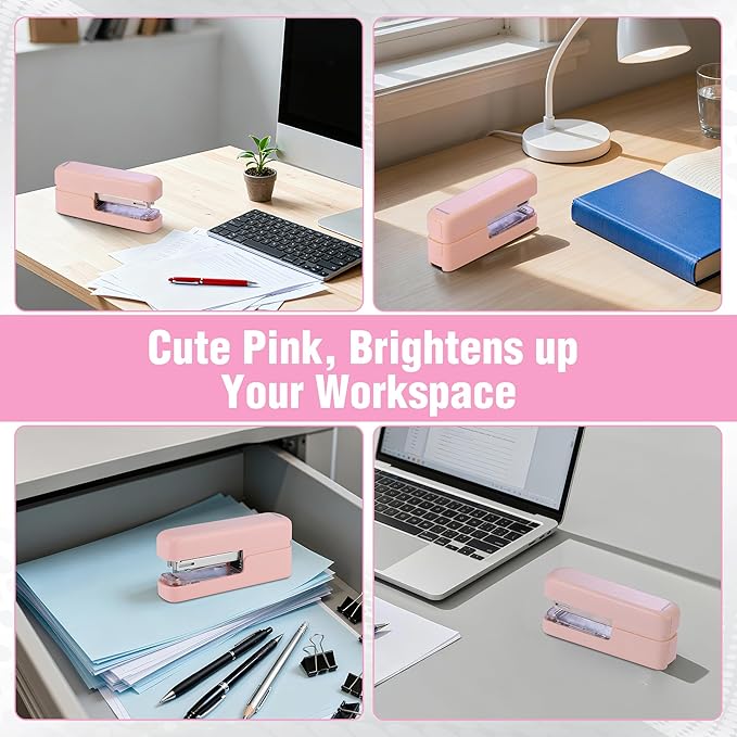 WORKPRO 2-in-1 Stapler with Staples, Pink Stapler with Staple Remover, 40 Sheet Capacity, Flat Clinch, Storage Space, Includes 2000 Standard Staples - Non-Slip Office Staplers for Desk, Pink Ribbon