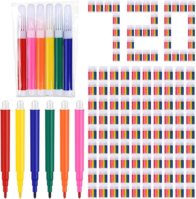 720 Pcs Mini Markers Colored Pen 3.4 Inch Vibrant Colors Portable Short Colored Markers Assorted Multicolor Watercolor Marker Pen for Kids and Adult Glass Office School Supplies (6 Colors)