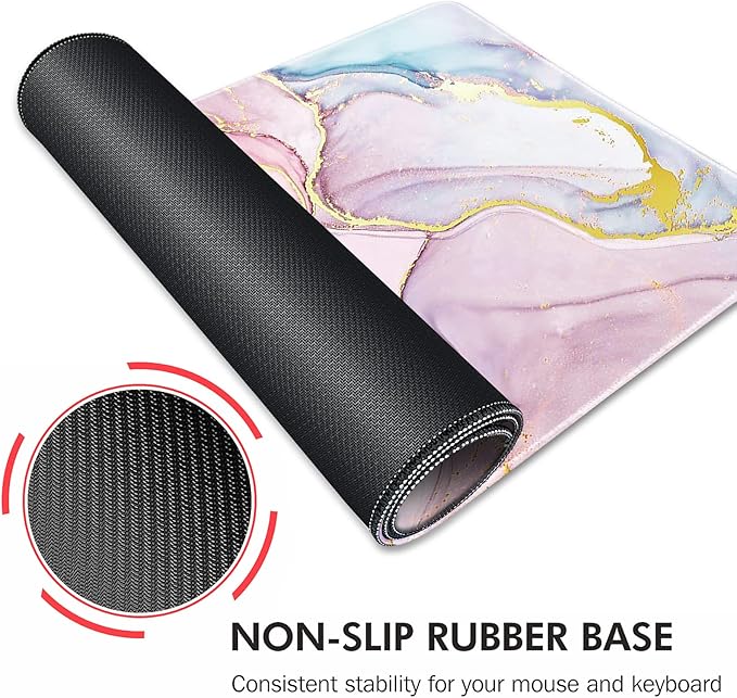 Galdas Gaming Mouse Pad Cool Flash Pattern XXL XL Large Mouse Pad Long Extended Mousepad Desk Pad Non-Slip Rubber Mice Pads Stitched Edges Thin Pad (31.5x11.8x0.12 Inch) (Pink Marble Pattern)