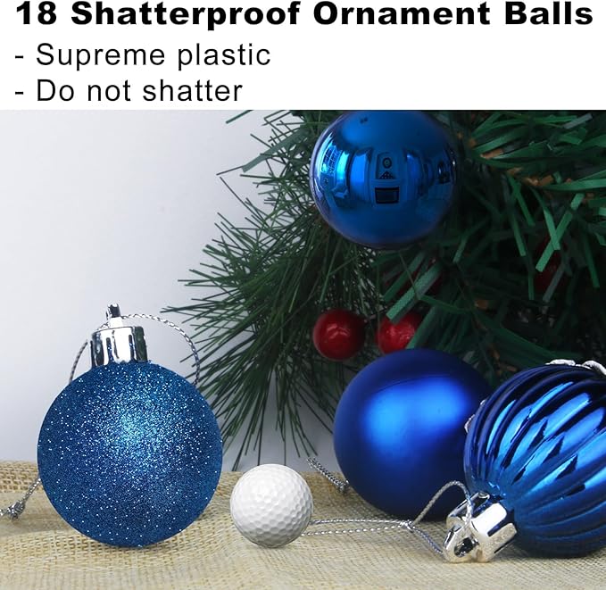 Royal Blue 3.2" Large Christmas Balls - Christmas Tree Decoration Ornaments Shatterproof Hanging Balls for Birthday Halloween Holiday Wedding Decorations Set of 18pcs