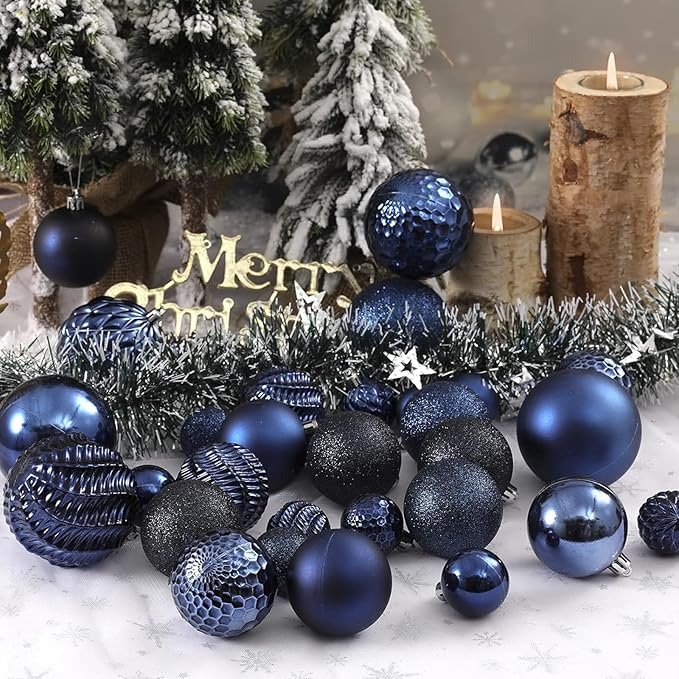 Christmas Balls Ornaments -36pcs Shatterproof Christmas Tree Decorations with Hanging Loop for Xmas Tree Wedding Holiday Party Home Decor,6 Styles in 3 Sizes(Blue)