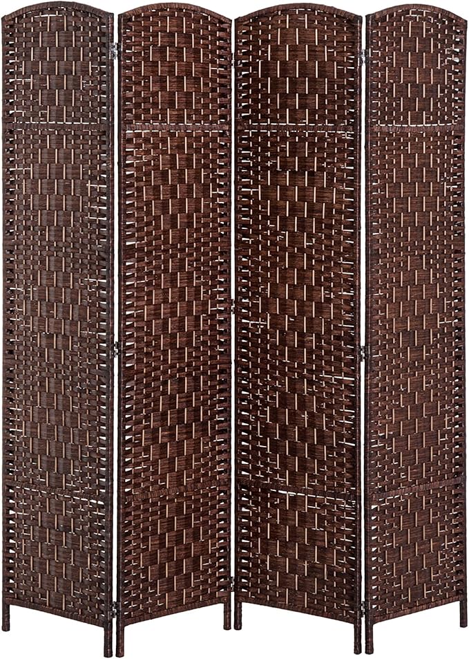 HOMCOM Room Divider 4 Panels Folding Privacy Screen 6FT Tall Portable Wicker Weave Partition Wall Divider for Bedroom Home Office, Brown