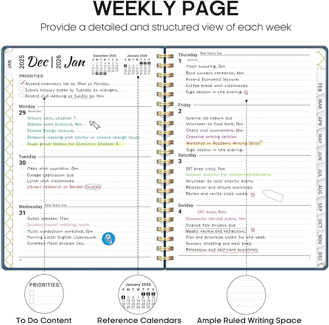 2026 Planner, Weekly and Monthly Calendar Planner, January 2026 - December 2026, Hardcover 2026 Calendar Planner Book with Tabs For Women & Men, Inner Pocket, Spiral Bound, Perfect for Office Home School Supplies - A4 (8.5" x 11"), Navy