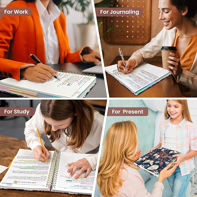 Hardcover Spiral Journal Notebooks for Work With Removable Dividers & Tabs, 8.5"x11" 5 Subject Notebook for Note Taking & Organizer, A4 College Ruled Lined Journal for Women & Writing, Golden Flutter, 280 Pages